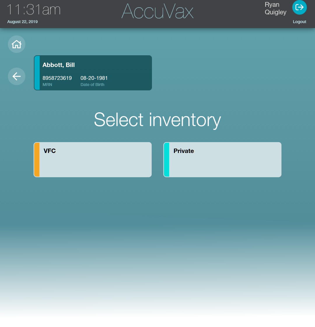 Accuvax VFC inventory screen