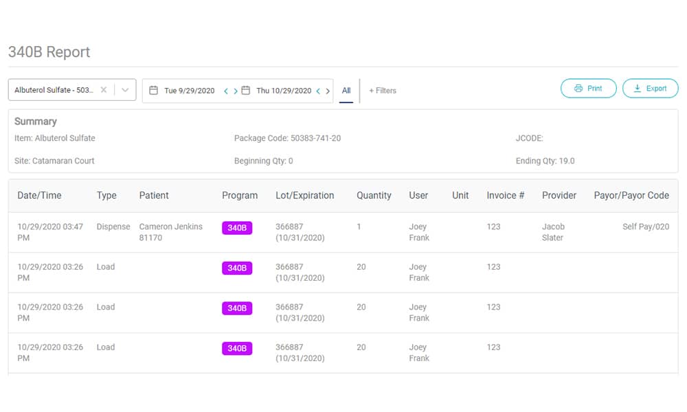 340B Compliance Report in AccuVax Management System