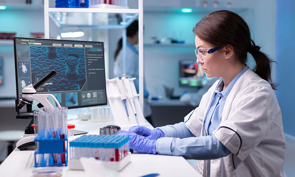 Scientist carrying out vaccine safety testing